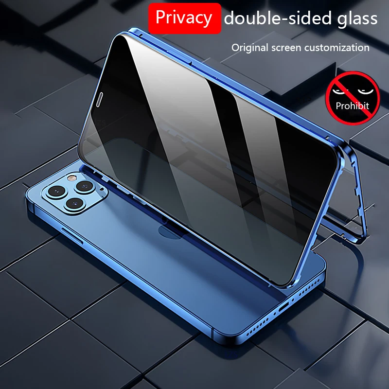 Magnetic Privacy Glass Case For iPhone X XS XR 360 Protective Magnet Case For iPhone 11 12 13 14 15 Plus Pro Max 7 8 Plus Cover