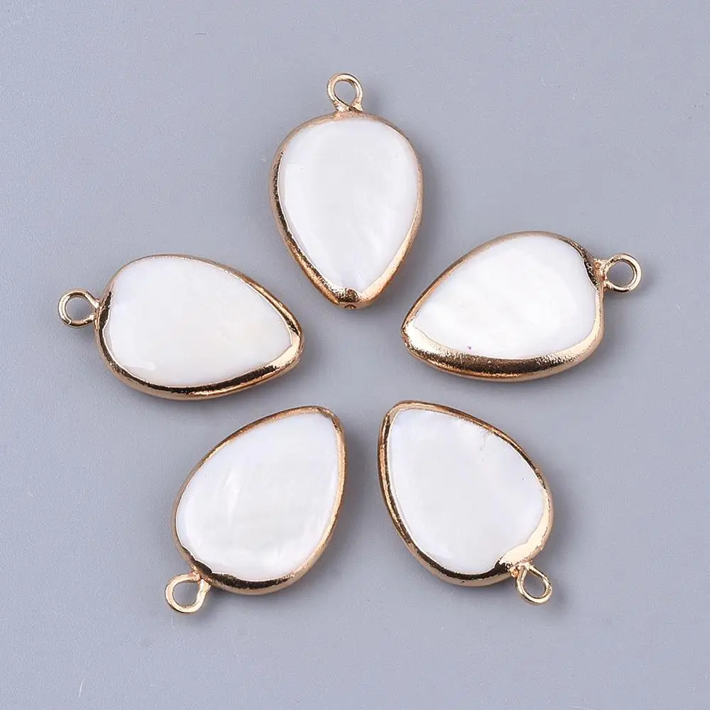 

50Pcs Edge Plated Freshwater Pendants Seashell Color Teardrop Square Charms with Tone Brass Loops for Jewelry Making DIY Earring