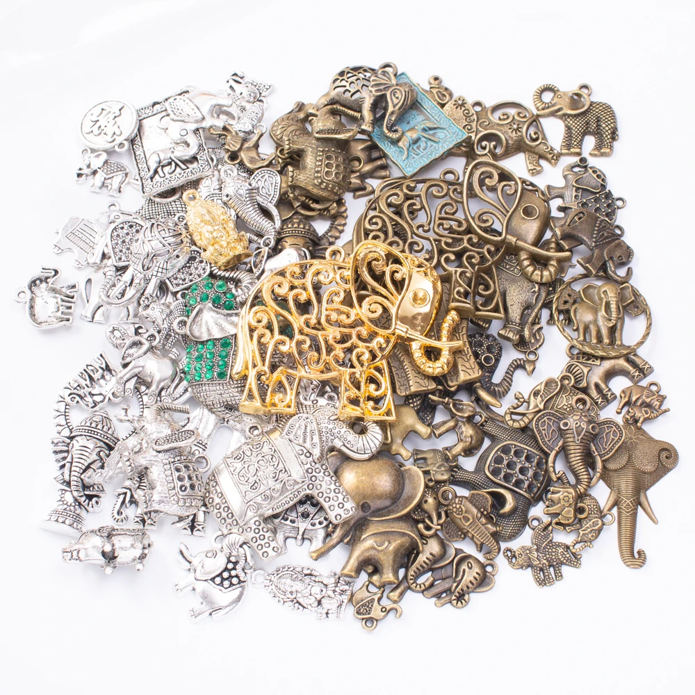 

50g hot sale metal mixed charm animal elephant antique bronze bracelet necklace handmade jewelry making wholesale DIY