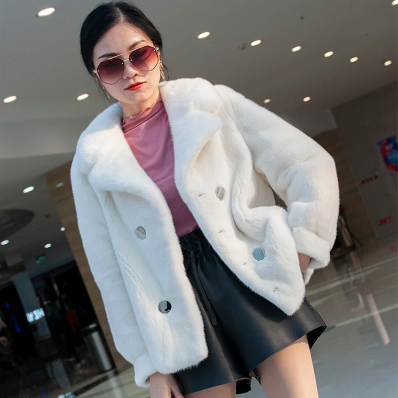 Copenhagen Mink Fur Women Short Skirt Coat with Collar  Winter Thick Warm  Mink Fur Jacket