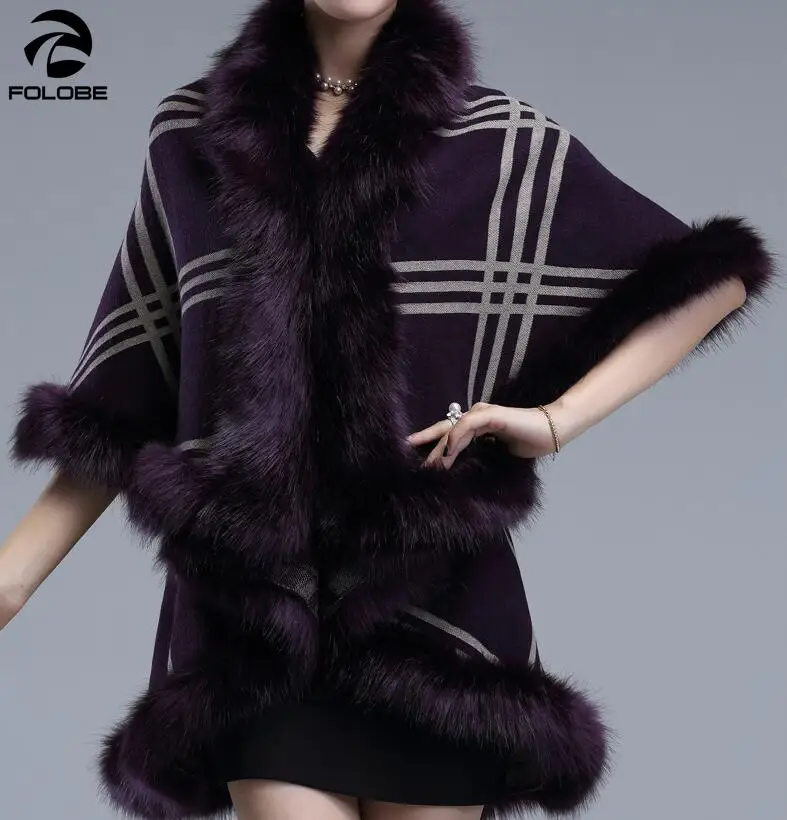 Warming Faux Fur Coat For Women Fashion Winter Woman Cape Knitting Cardigan Long Jacket Ladies Shawl Cloak Female Clothing