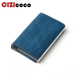 2022 New RFID Blocking Card Holder Anti-theft Clutch Single Box Men Women Wallet Denim Business Pop-up Metal ID Case