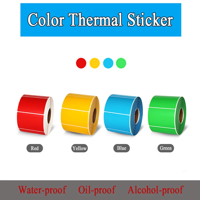 

1 Roll Color Thermal Sticker Self-Adhesive Label Paper 30-100MM Red Yellow Blue Green Sticker Waterproof Print Supplies