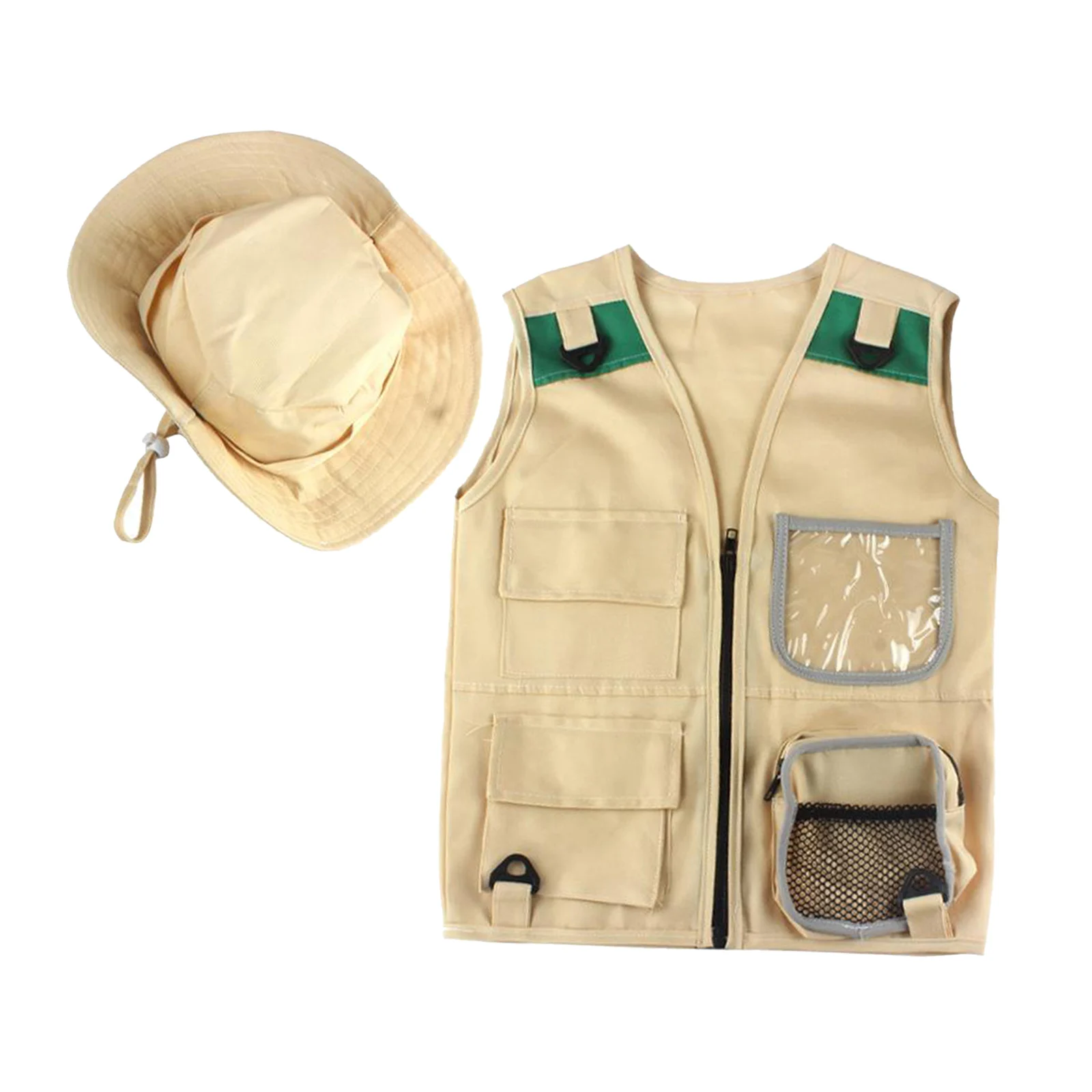 Kid's Khaki Cargo Vest and Hat Backyard Safari Costume for 3-7 Year Olds