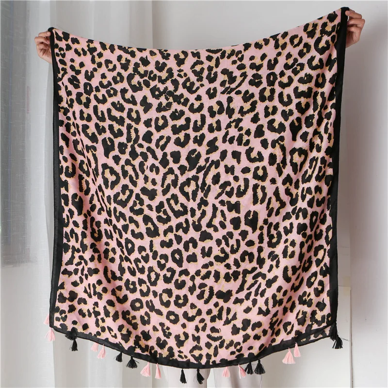 16 Designer Fashion Sexy Leopard Dot Tassel Viscose Shawl Scarf Lady High Quality Print Soft Pashmina Stole Bufandas Muslim Caps