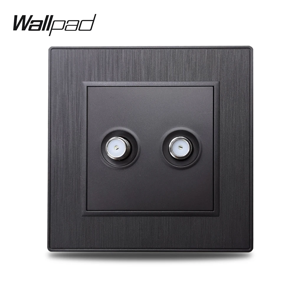 Wallpad-toma de corriente de cableado de pared, placa de PC cepillada, S6, negro, plateado, dorado, doble 2 antenas, TV satélite