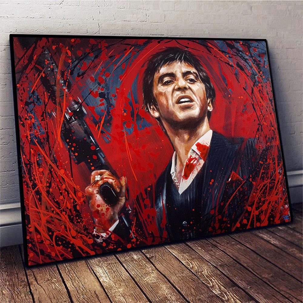 Graffiti Tony Montana Poster Street Art Al Pacino Scarface Movie Canvas Print Painting Wall Art Picture for Living Room Decor