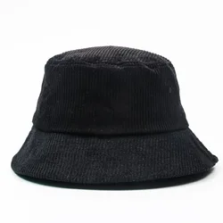 Solid Corduroy Bucket Hats Autumn Winter Embroidery Unisex Bob Folding Thicker Caps Hip Hop Gorros Men Women Panama Bucket Cap