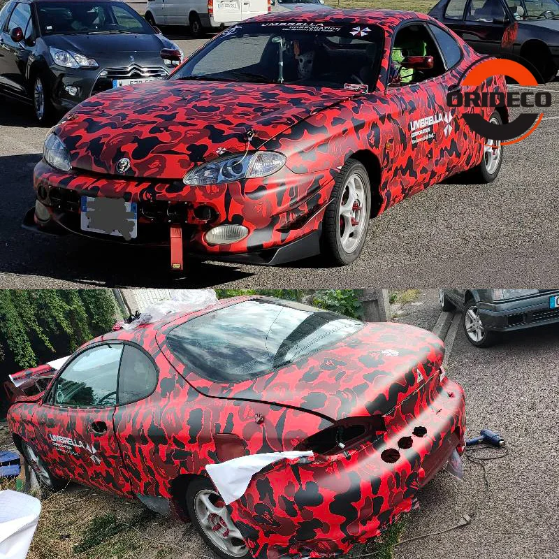 

1.52*5/10/15/20/25/30m Red Black Camo Vinyl Wraps Film Sheet Adhesive Skateboard Snowboard Motorcycle Sticker DIY Car Decal Wrap