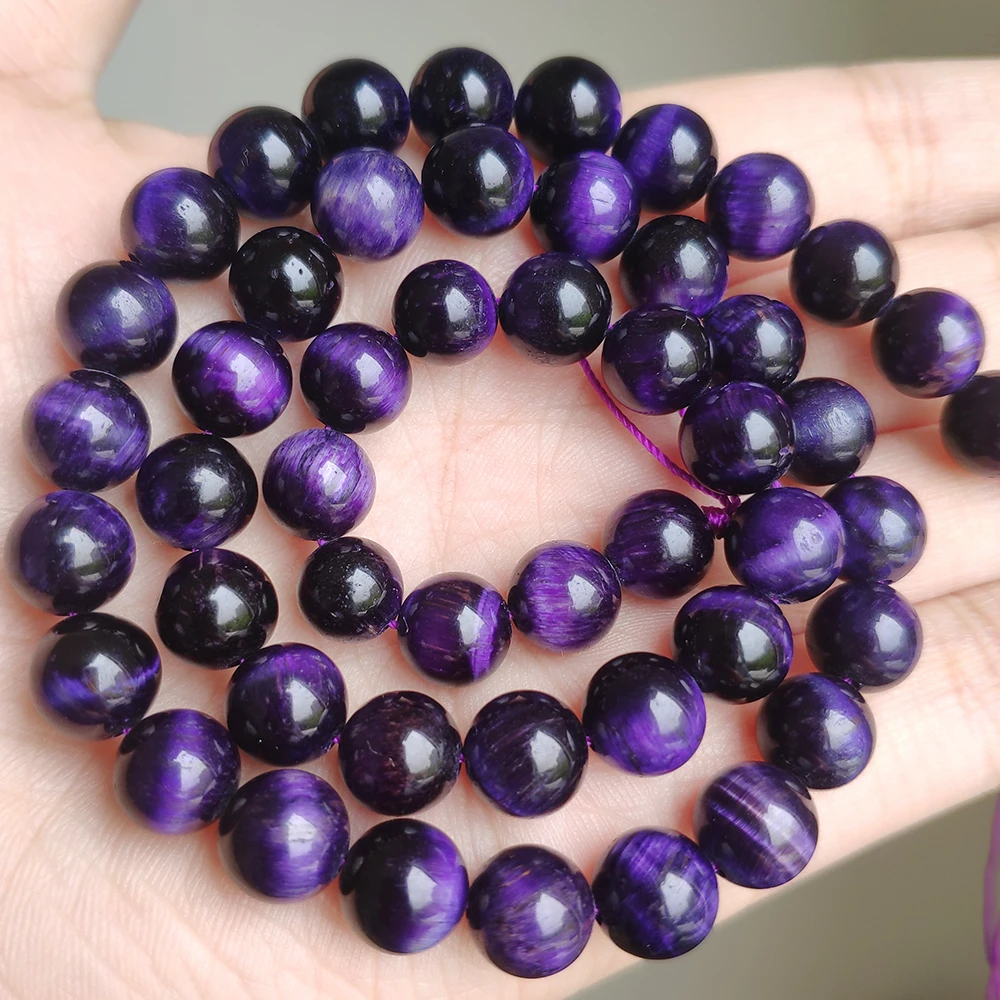 AAA+ Purple Blue Tiger Eye Beads Natural Stone Round Loose Beads for Jewelry Making DIY Bracelet Necklace 4mm 6mm 8mm 10mm 12mm