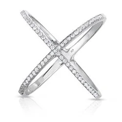 high quality rhodium rose gold authentic 925 sterling silver wide band X ring micro pave zircon criss cross ring for women
