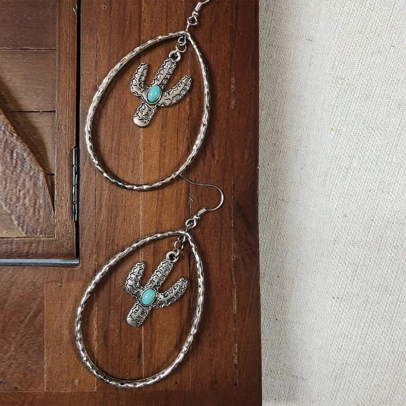 Boucles d'oreilles rétro en forme de goutte d'eau, Cactus, Turquoise, pour femmes, cadeau, nouvelle collection, vente en gros, 2021