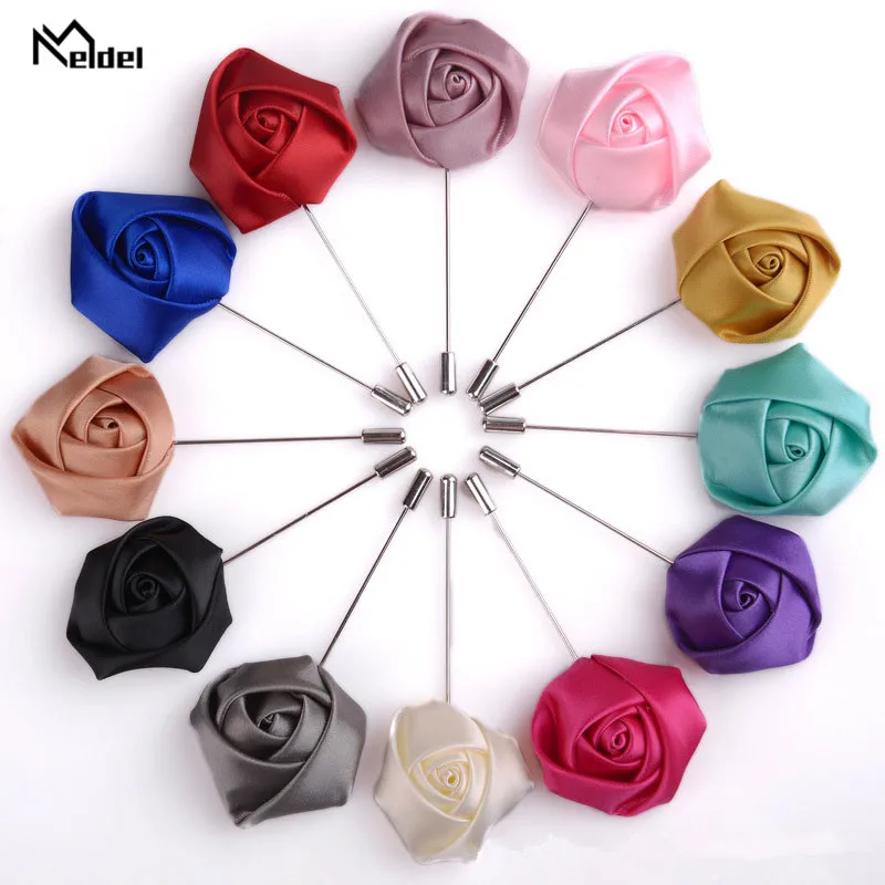 Meldel Groomsmen Boutonniere Men Brooch Pins Artificial Silk Rose Flowers Corsage Wedding Groom Boutonniere Multi Color Pins