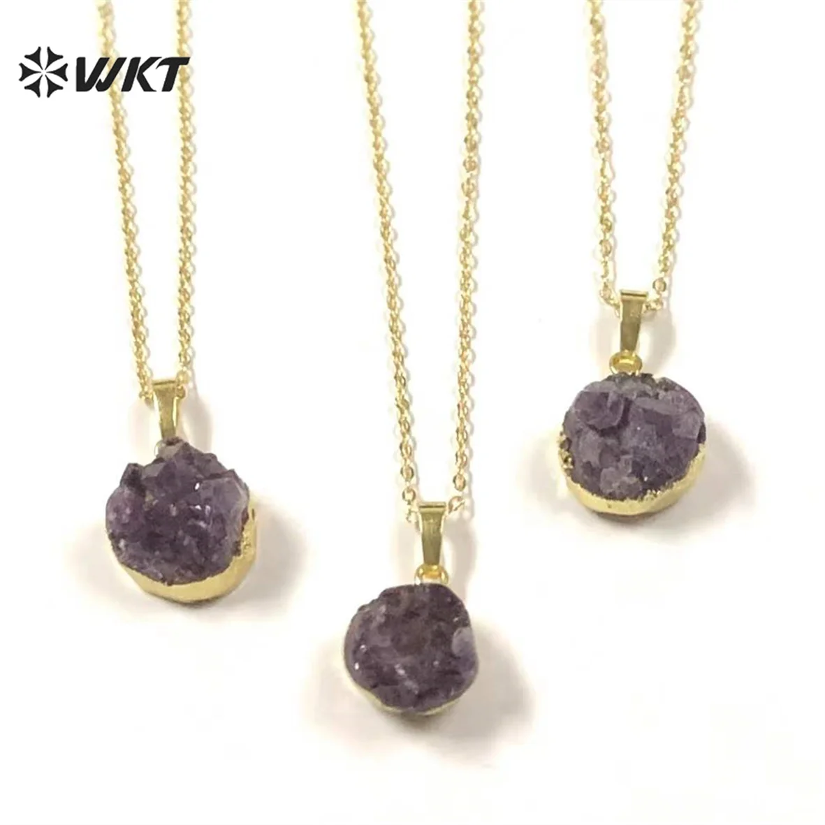 WT-N348 WKT Natural drusy raw crystal petite small charm stone druzy necklace crystal necklace