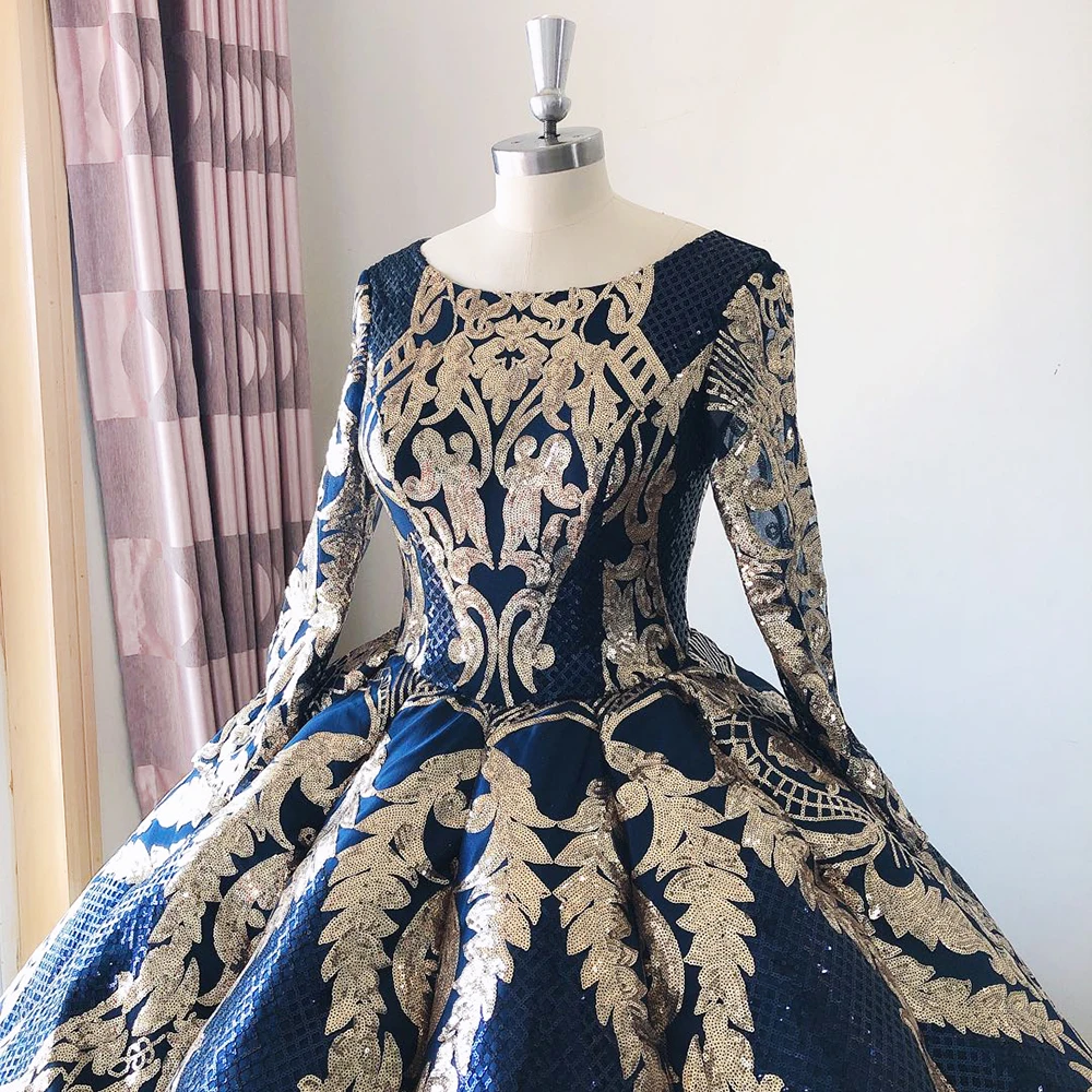 Vestido quinceanera com decote em O feminino, mangas compridas, lantejoulas, tamanhos grandes, muçulmanos, noite, formatura, casamento, vestidos de festa formais, luxo, 2023