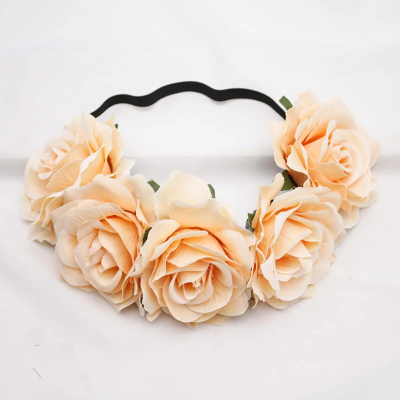 Lystrfac New Autumn Red Rose Flower Crown Headband for Women Girls Fashion Wreath Ladies Garland Hair Jewelry Accessories