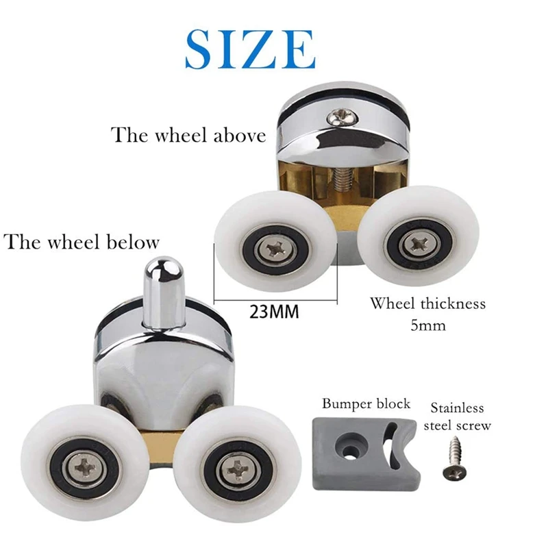 4Pcs 23mm Shower Door Rollers Sliding Shower Doors Wheels Replacement Roller Runner Wheel (2 Top & 2 Bottom )