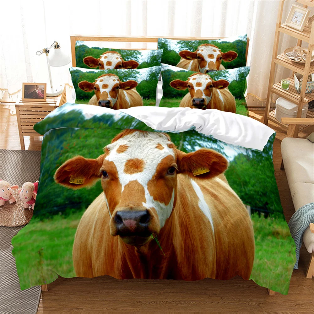 

Cows Bedding 3-piece Digital Printing Cartoon Plain Weave Craft For North America And Europe Bedding Set Queen