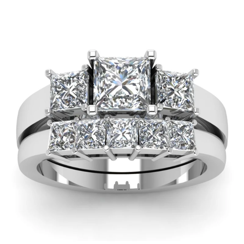 2pcs/set Simple Geometric White Zircon Rings Set Jewelry Women Accessories Vintage Girl Gift  Fashion Women Rings Set