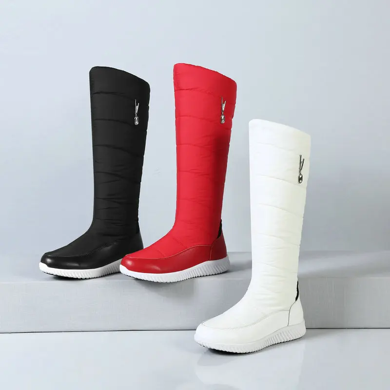 Winter Warm Women Snow Boots Plush Women Knee High Boots Platform Flat with Ladies Slip on Boots 2020 New Black Red White