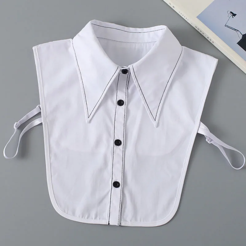 Embroidery Fake Collar Shirt Women White False Collar Blouse Elegant Big Lapel Detachable Fake Collar Half Shirt Faux Col