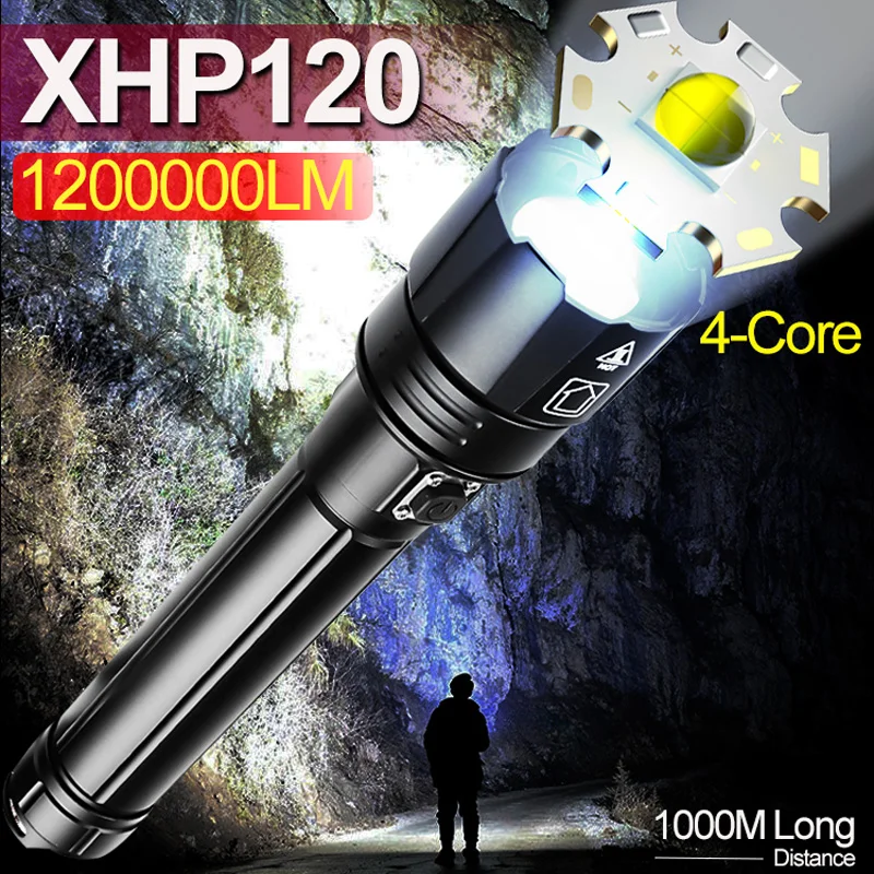 

XHP120 Most Powerful Led Flashlight 3 Modes Zoom Torch Light XHP90 High Power Rechargeable Tactical Flashlight Hunting Lantern