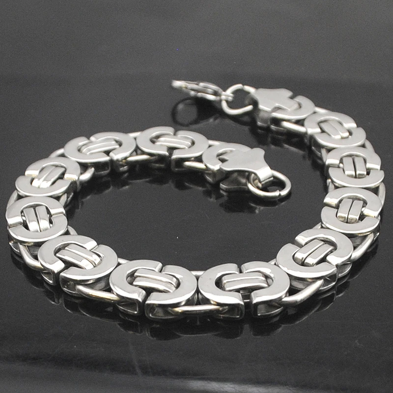 AMUMIU 6/8/11mm*16-25cm Men Bracelet Byzantine Silver Color Stainless Steel Links & Chains Male Jewelry Father Boys HB006