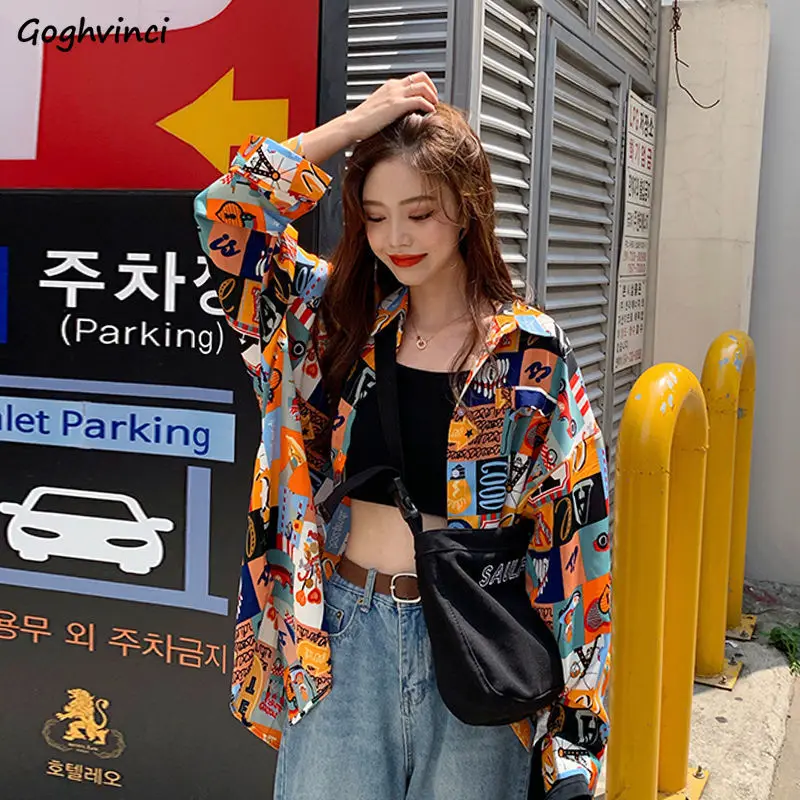 Koszule damskie z nadrukiem, na wiosnę cienkie kolorowe luźne Hip-hop odzież uliczna kobiet znosić plaża hawaje moda wypoczynek nastolatki koreański BF