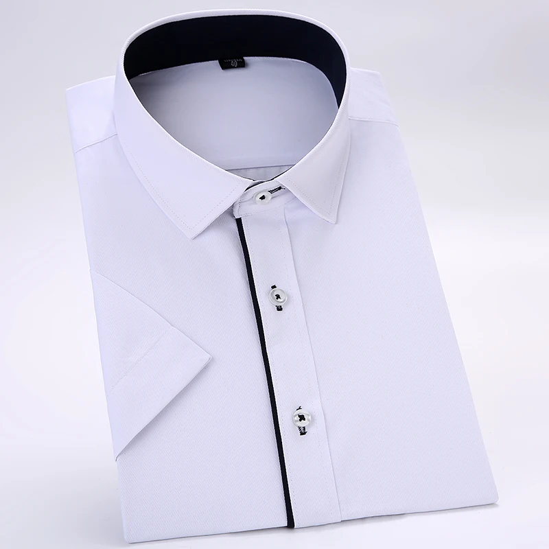 

Men's Summer Casual Short Sleeve Solid Simple Basic Dress Shirts Standard-fit Male Social Work Office Plain/twill Tops Shirt
