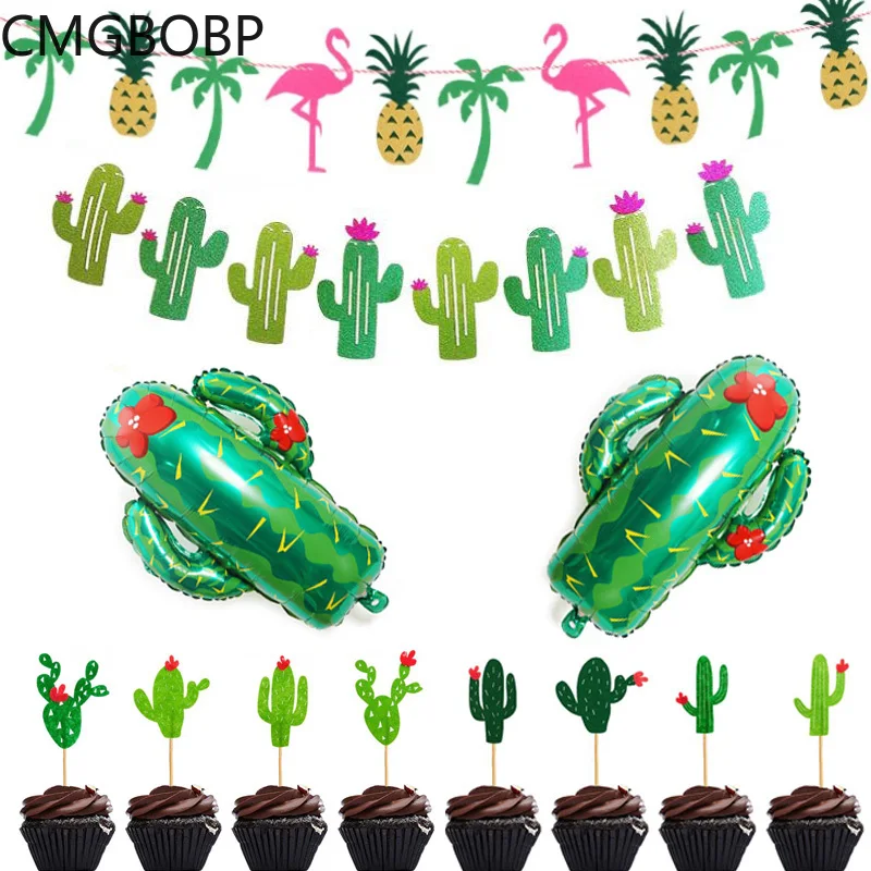 

Cactus Cupcake Toppers Flamingo Foil Balloon Banner Garland Fiesta West Cacti Llama Hawaii Theme Birthday Party Supplies