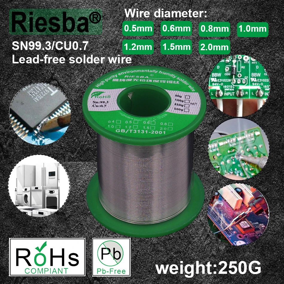 1Pcs 250G 1.1LB ตะกั่วบัดกรีลวด Sn99.3 Cu0.7 Rosin Core ไฟฟ้าบัดกรี RoHs Rosin Core Solder ดีบุก