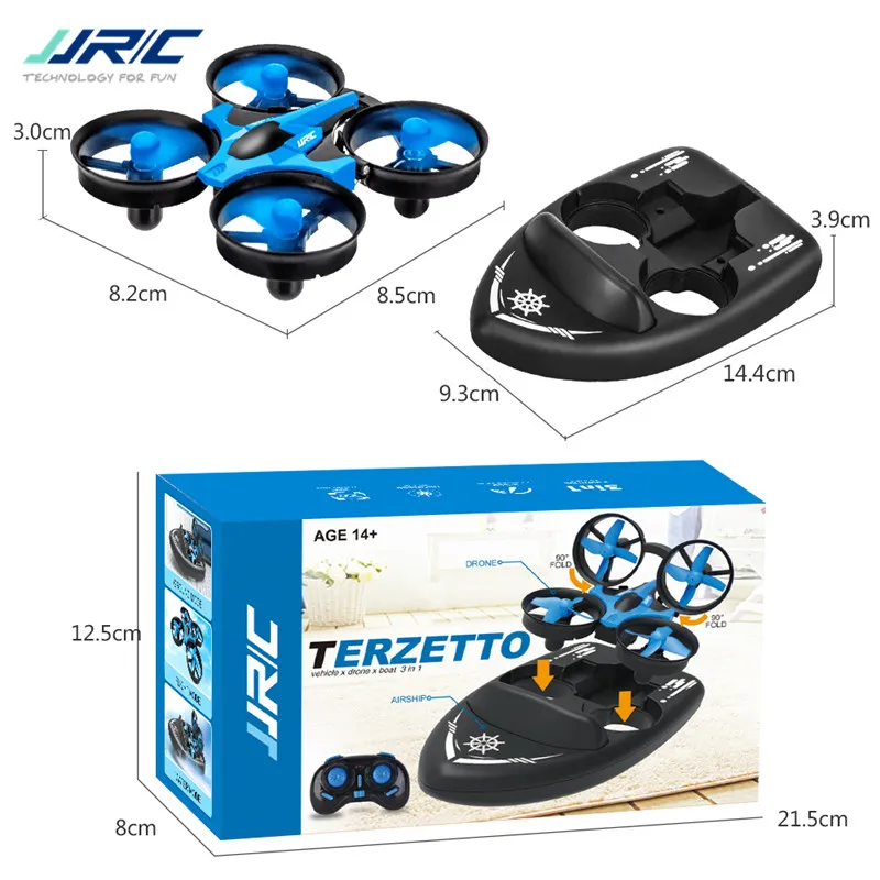 Upgraded JJRC H36F Mini Drone Helicopter 2.4G 4CH 6-Axis Gyro Speed 3D Flip Headless Mode RTF Boat Car Water Ground Air  3-mode