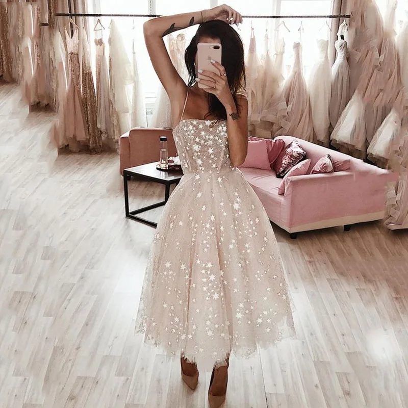 NUOXIFANG A Line Princess Sleeveless Tulle Wedding Dresses 2021 Spaghetti Straps Short Bridal Dress Robe de soiree Wedding Gowns