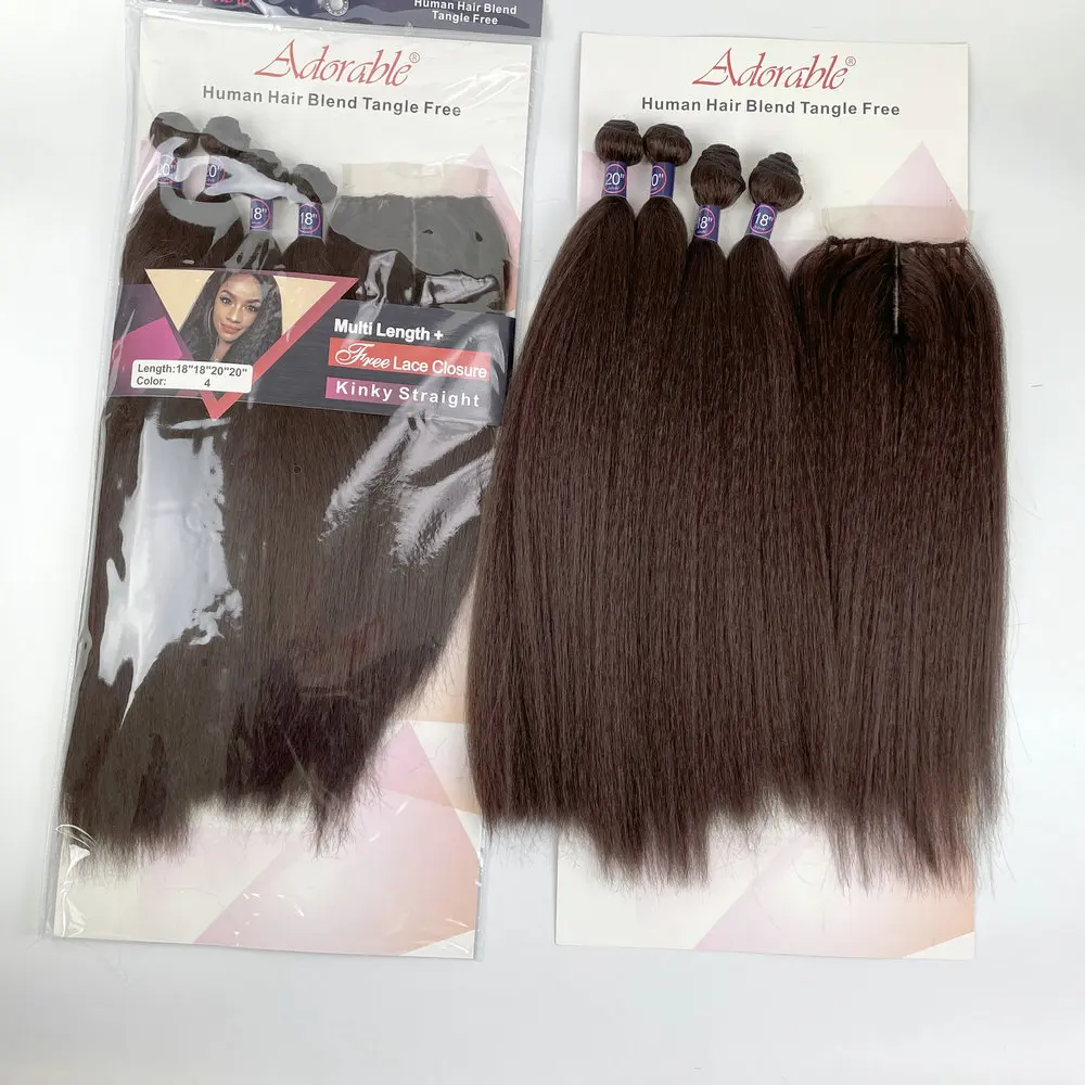 AdTosKinky Curl Weft Synthetic Hair Tissage, Hot Packet, Pure Document Hair Bundles, One Pack, Richesse pour les femmes, Kinky Straight, 4 pièces