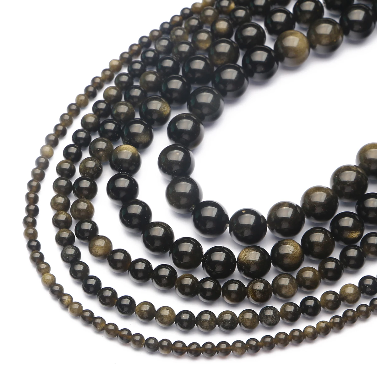 Hot Selling Natural Golden Obsidian Stone Beads,Diameter 4/6/8/10/12mm, Hole Diameter about 1mm, for Jewelry Making DIY Strand