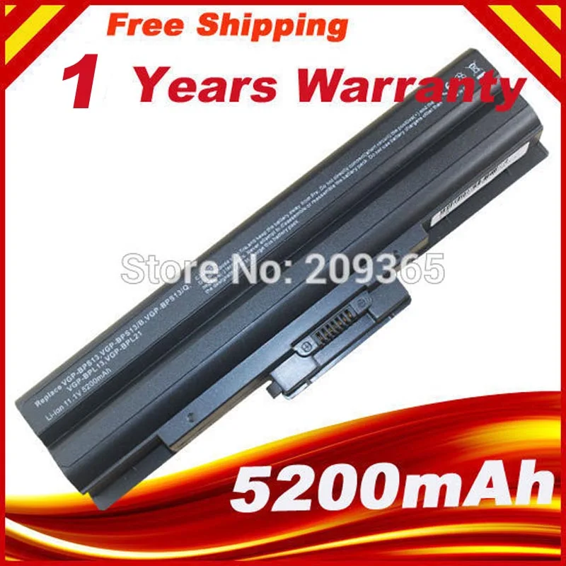 11.1V 5200mAh Laptop Battery VGP-BPS13 For Sony VGP-BPS13/S BPS13AS BPS13B/S BPS13A/S VGN-CS28 BPS13 VGN-CS Black