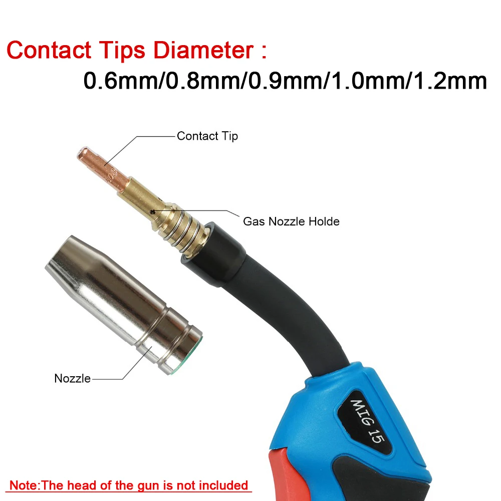Imagem -02 - Tocha de Soldagem Bico Mb15ak Arco de Argônio Soldagem 0.6 0.8 0.9 1.0 1.2 mm Bico Contato Ponta para 15ak Mig Mag Soldador 14 Peças