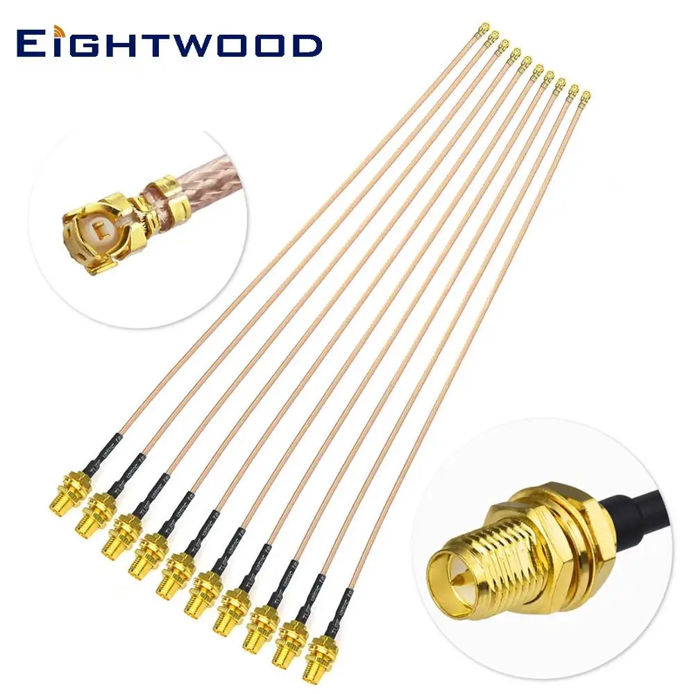 Eightwood 10pcs U.FL IPX IPEX to RP-SMA Female RF Cable 30cm for Wireless Mini PCI Express PCIE WiFi Network Card Adapter Router