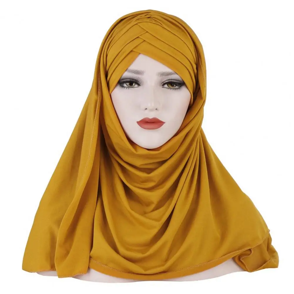 Jersey Scarf Full Coverage Non-slip Pure Color Women Shawls Headscarf for Daily