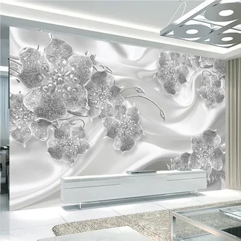 Papel tapiz de Mural personalizado, joyería estéreo 3D, flores, papel de pared de seda, sala de estar, TV, sofá, decoración del hogar de lujo, Mural de pared de estilo europeo