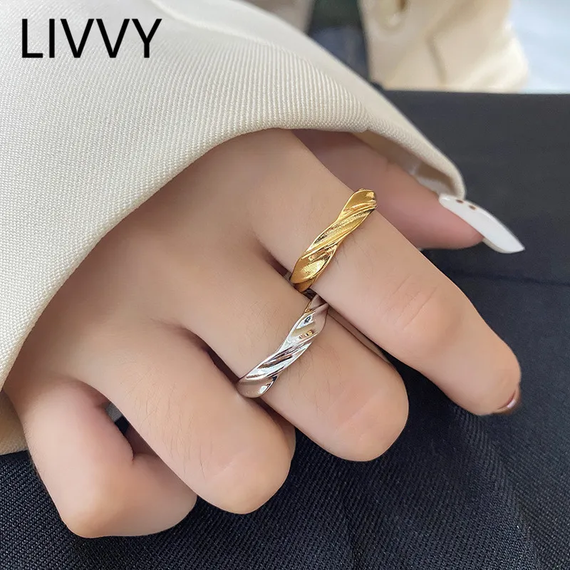 

LIVVY Silver Color Couple Irregular Water Ripple Adjustable Ring For Women Fashion Luxury Engagement Wedding Jewelry Accessories