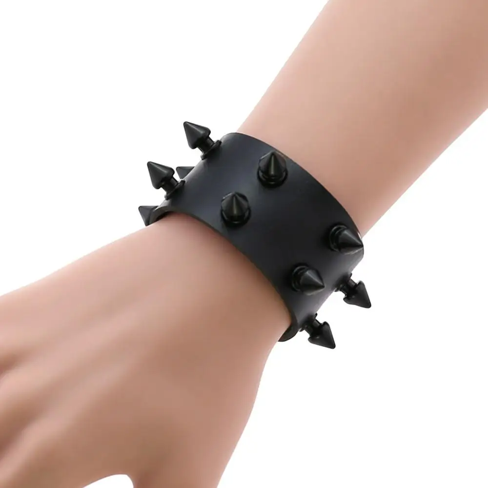 Punk Spike Bracelet Studded Rock Biker Wide Strap vegan Leather Bracelet  Wristband for Men Women Gothic Emo Rock Armbands