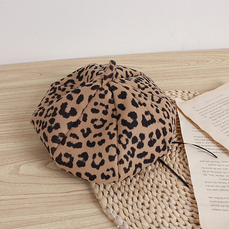 Leopard Kids Hat for Girls Beret Autumn Winter Baby Cap Adjustable Vintage Children Girl Hats for 2-5Y