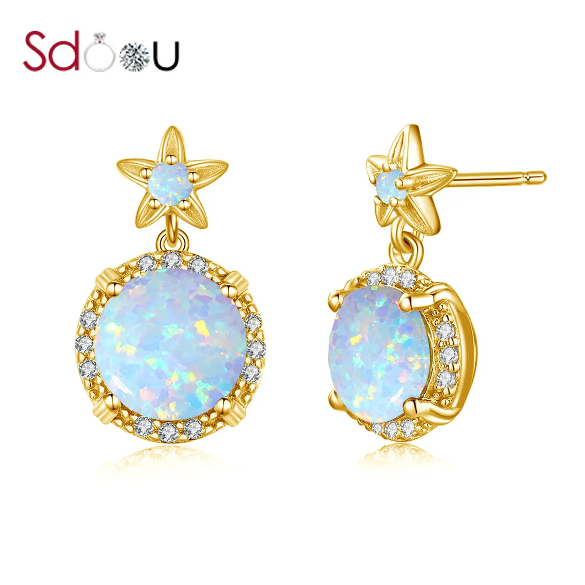 

SDOOU 14K Gold Jewelry For Women Real 925 Sterling Silver Earrings Korean Fashion Bohemia Silver Stud Earrings Cute Fine Jewelry