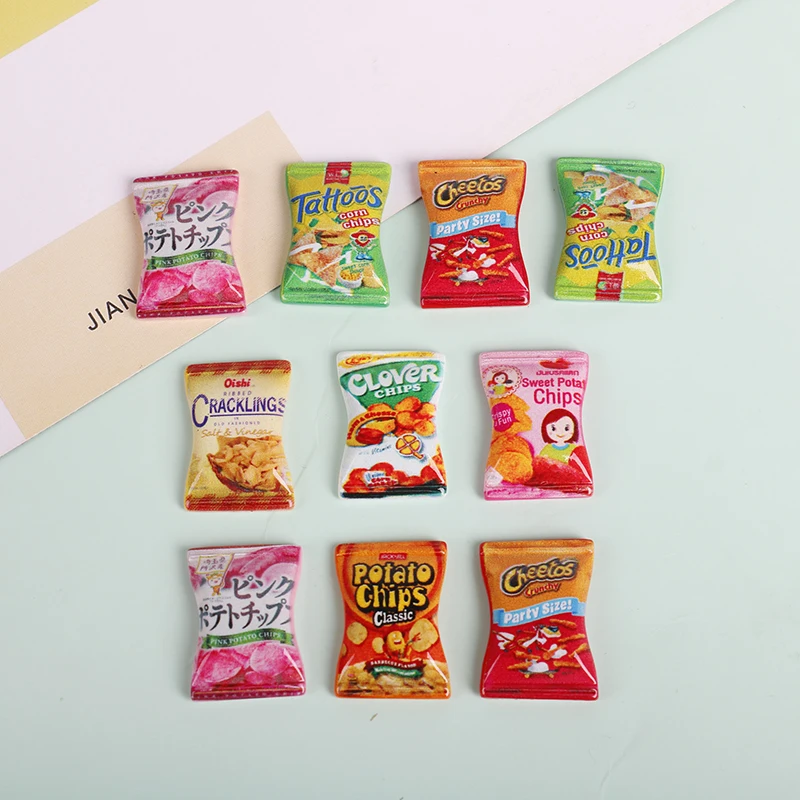 10 Pcs Mini Candies Miniature Dollhouse Snacks Food For Doll Kitchen Accessories Toy Mini Simulation Potato Chips 18*25mm