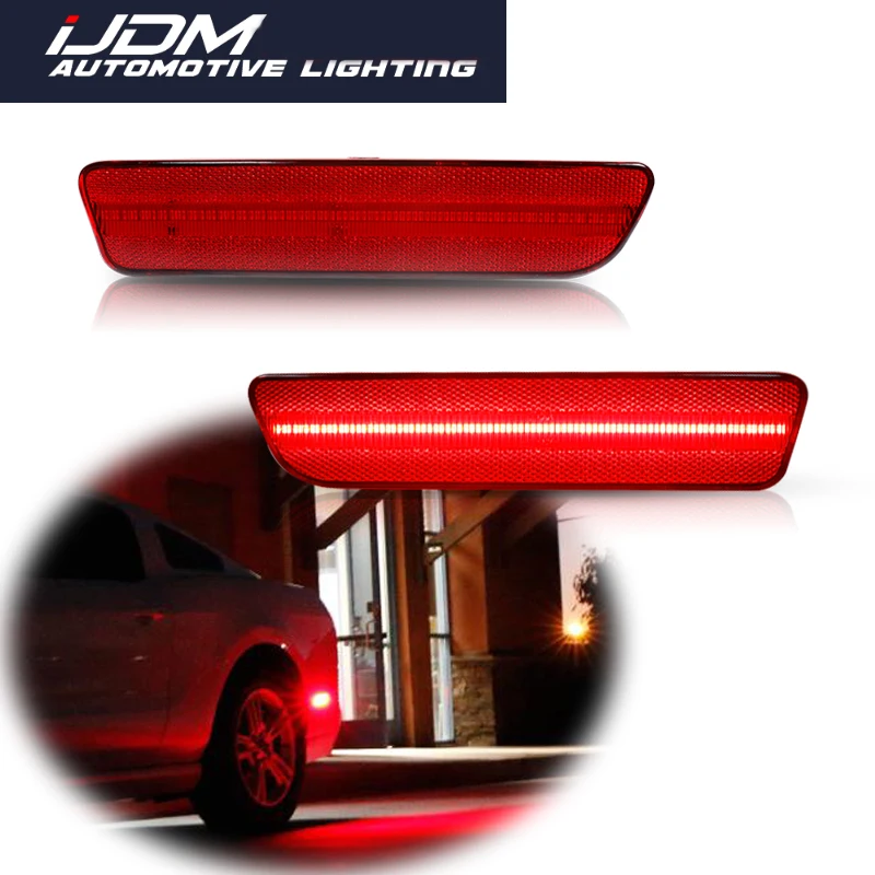 iJDM Smoked /Red Lens Red LED Rear Bumper Reflector Side Marker Lights For 2005-2009 Ford Mustang Back Fender Side Marker Lights