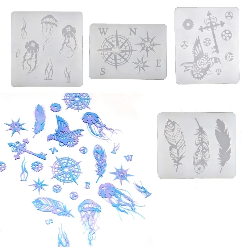 Gear Bird Feather Jellyfish Compass Silicone Resin Mold Thin Bookmark Art Crafts Tools Resin Fillings Making