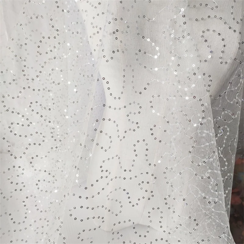 

3Yards Silvery Sequins Mesh Net Lace Fabric DIY Wedding Dress Gown Sewing Craft Material