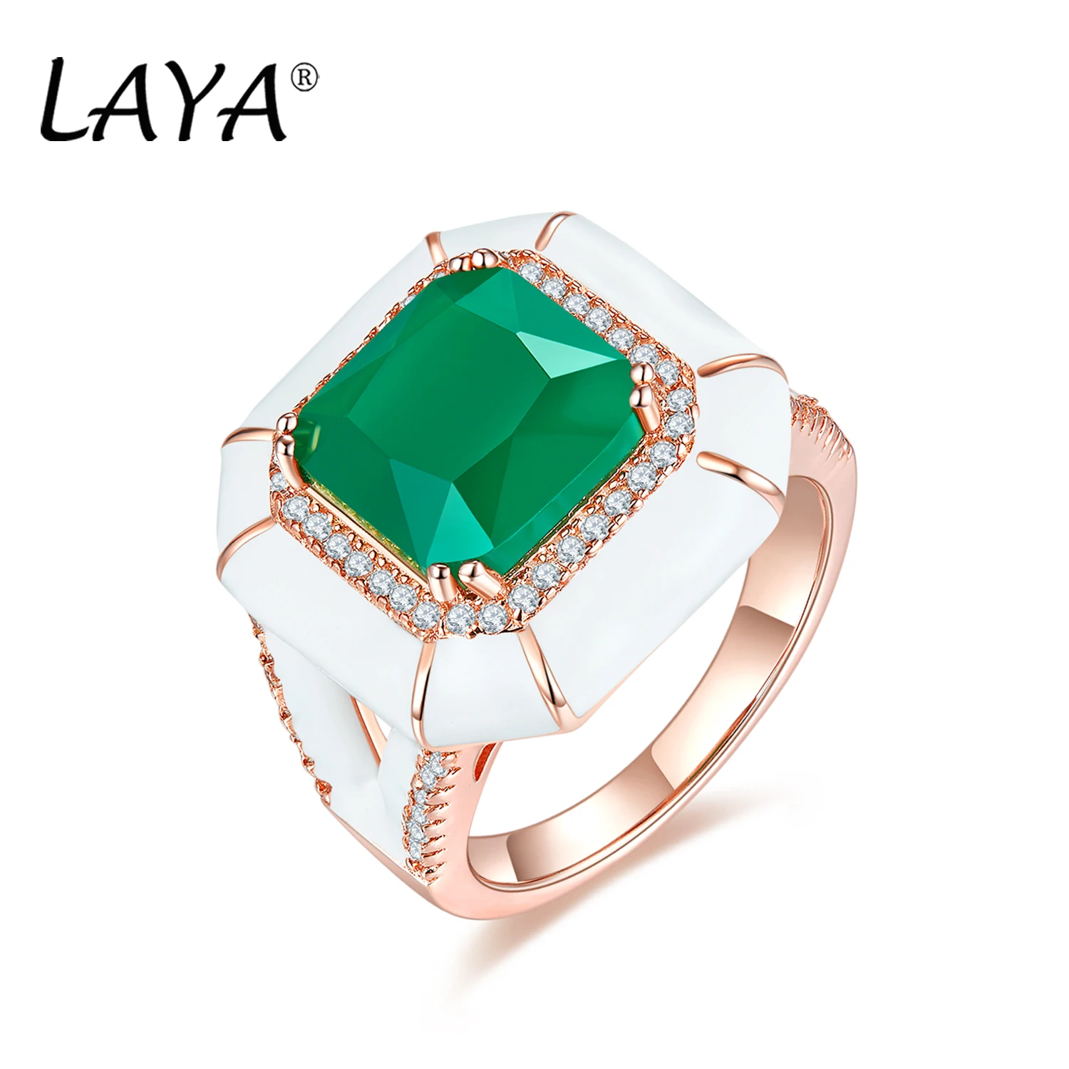 

925 Sterling Silver Fashion High Quality Zircon Created Crystal Glass White Enamel Ring For Women's Wedding Jewelry Gift