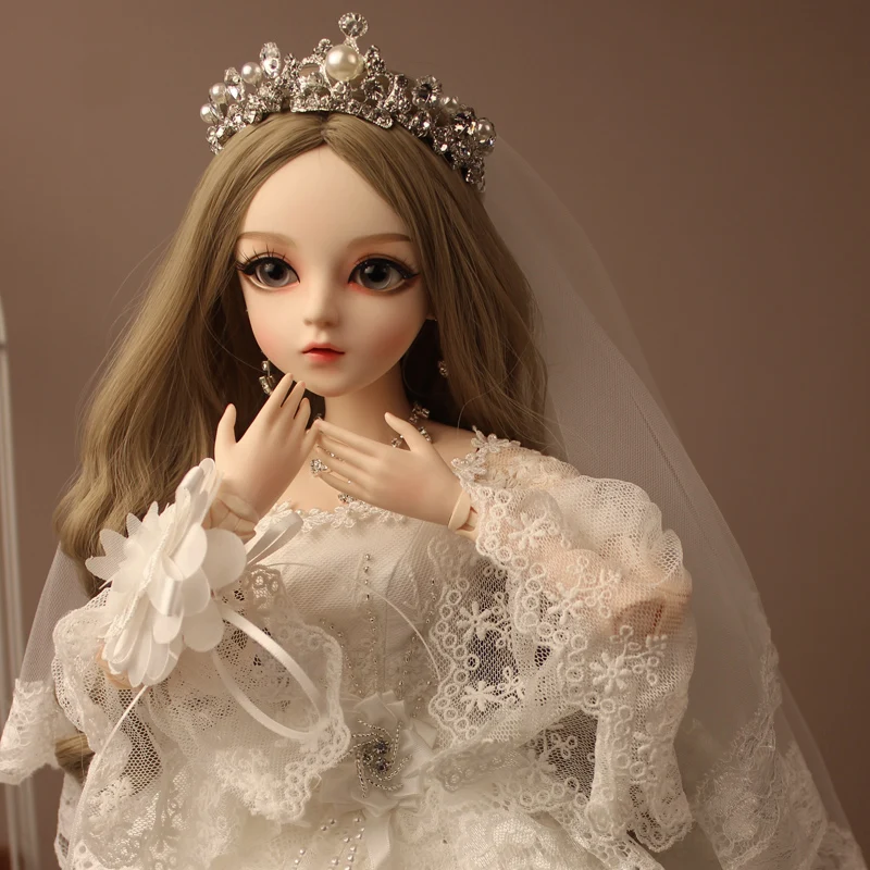 1/3ball jointed doll bjd doll doris gifts for girl Handpainted makeup fullset fairy tale princess doll with crown wedding dress